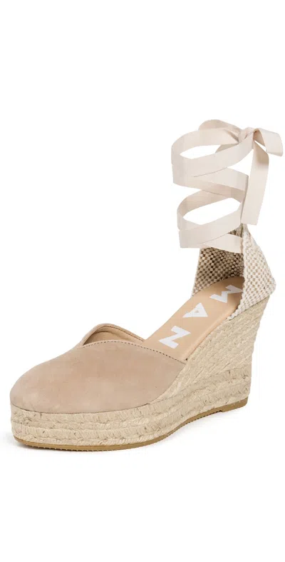 Manebi Heart Shaped Wedge Espadrilles Vintage Taupe