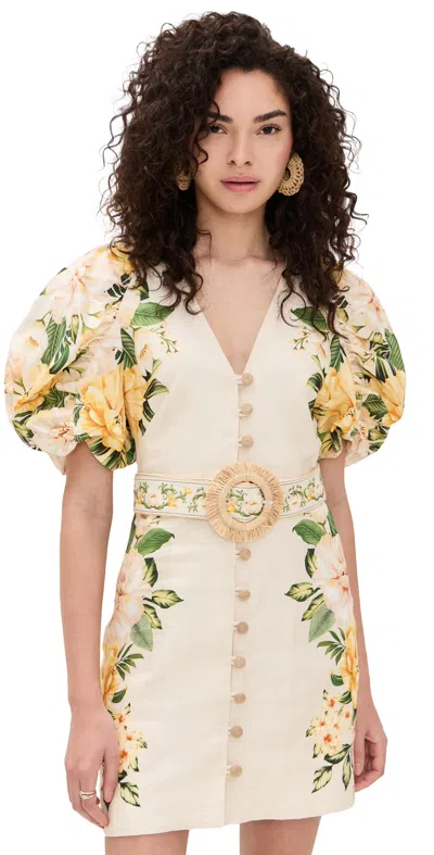 Farm Rio Sand Garden Cascade Euroflax Premium Linen Mini Dress