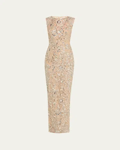 Bronx And Banco Violet Bead & Sequin Floral-embroidered Gown