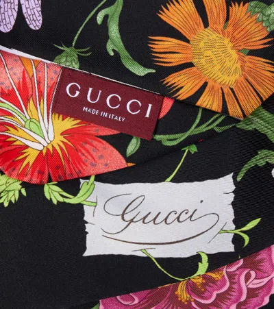 Gucci Printed Twill Mulberry Silk Bow Tie In Black And Multicolour