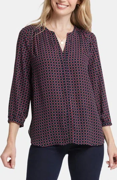 Nydj Pintuck Blouse In Starlet Geo In Black