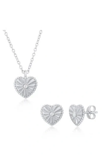 Simona Cubic Zirconia Heart Necklace & Stud Earrings Set