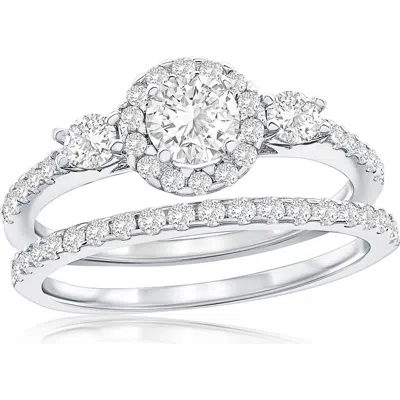 Simona Set Of 2 Round Cubic Zirconia Halo & Band Rings