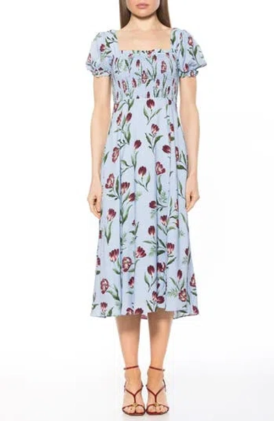 Alexia Admor Iris Smocked Short Sleeve Midi Dress In Gray