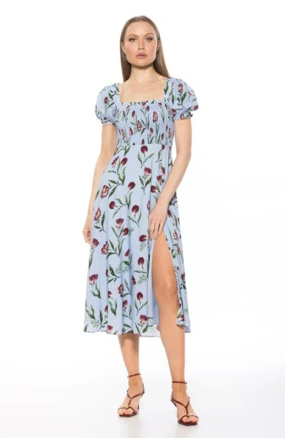 Alexia Admor Iris Smocked Short Sleeve Midi Dress In Gray