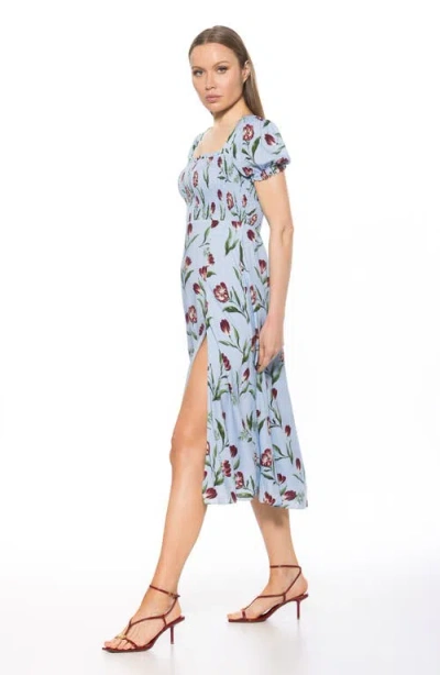 Alexia Admor Iris Smocked Short Sleeve Midi Dress In Gray