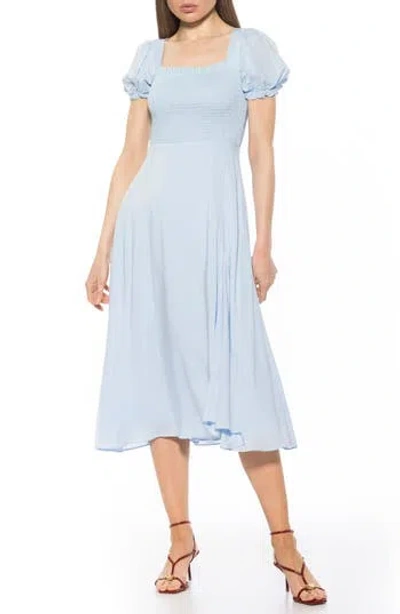 Alexia Admor Iris Smocked Short Sleeve Midi Dress In Blue