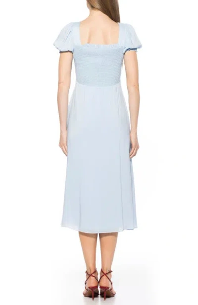Alexia Admor Iris Smocked Short Sleeve Midi Dress In Blue