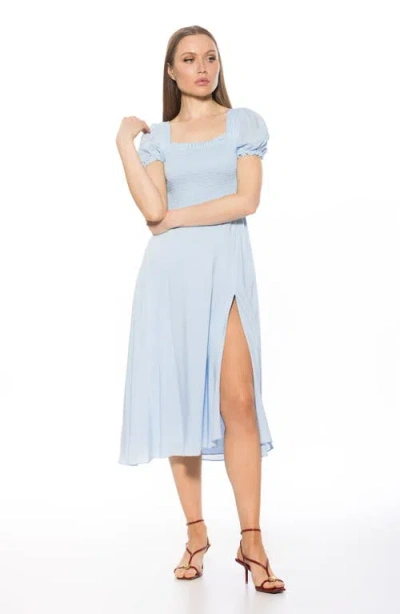 Alexia Admor Iris Smocked Short Sleeve Midi Dress In Blue