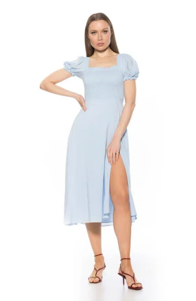 Alexia Admor Iris Smocked Short Sleeve Midi Dress In Blue