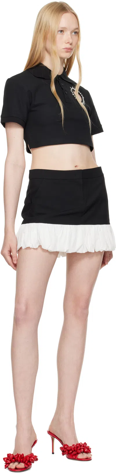 Area Black Crystal Heart Cutout Cropped Polo