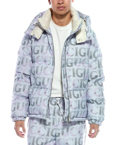 Gucci Men Printed Polyester Down Jacket In Blue