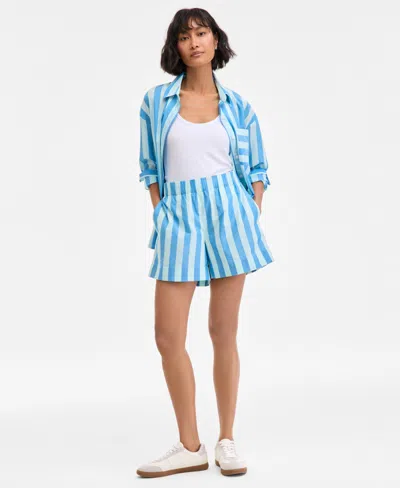 On 34th Women's Cotton Striped Pull-on Shorts, Exclusively At Macy's In Blue