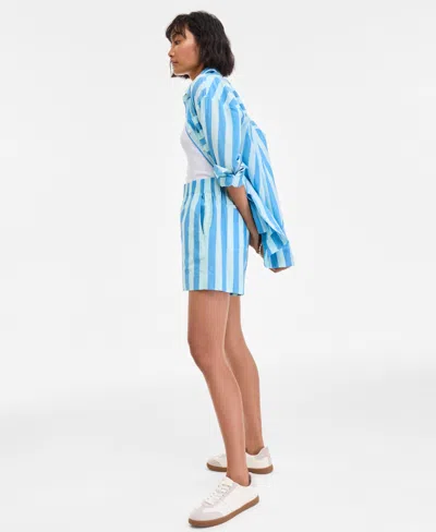 On 34th Women's Cotton Striped Pull-on Shorts, Exclusively At Macy's In Blue