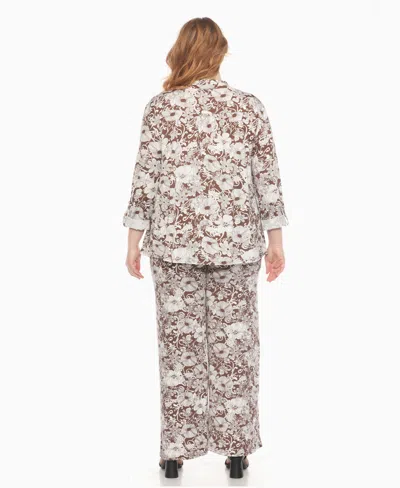 White Mark Plus Size 2-piece Floral Print Tunic Top And Pants Set In Brown