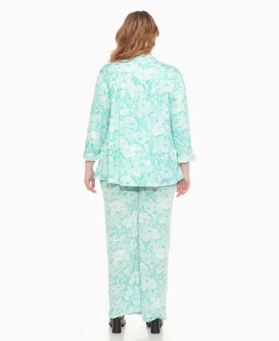 White Mark Plus Size 2-piece Floral Print Tunic Top And Pants Set In Green
