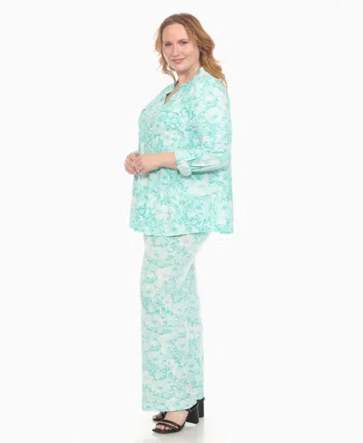 White Mark Plus Size 2-piece Floral Print Tunic Top And Pants Set In Green