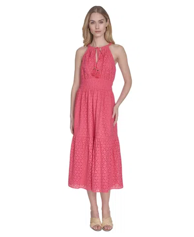 Vince Camuto Women's Cotton Sleeveless Eyelet Midi Dress In Pink
