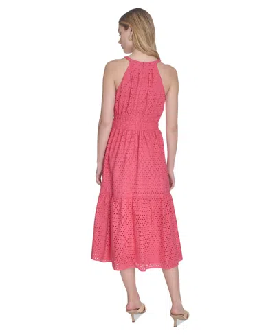 Vince Camuto Women's Cotton Sleeveless Eyelet Midi Dress In Pink