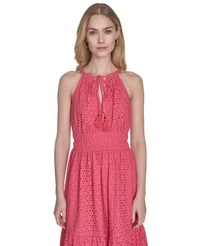 Vince Camuto Women's Cotton Sleeveless Eyelet Midi Dress In Pink