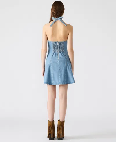 Steve Madden Malia Light Wash Halter Skater Mini Dress In Blue