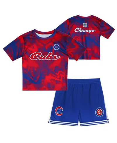 Outerstuff Toddler 2-piece Red/royal Chicago Cubs Pinch Hitter Infielder T-shirt And Shorts Set
