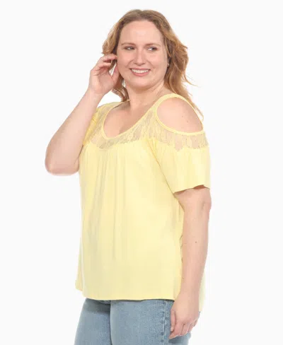 White Mark Plus Womens Lace Trim Viscose Pullover Top In Yellow