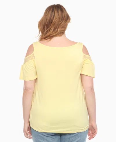 White Mark Plus Womens Lace Trim Viscose Pullover Top In Yellow