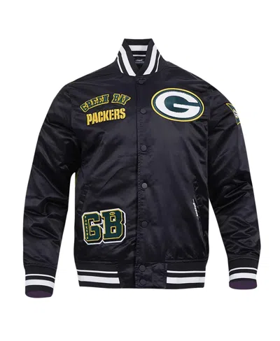 Pro Standard Men's Black Green Bay Packers Sublimated Satin Full-snap Jacket In Multi