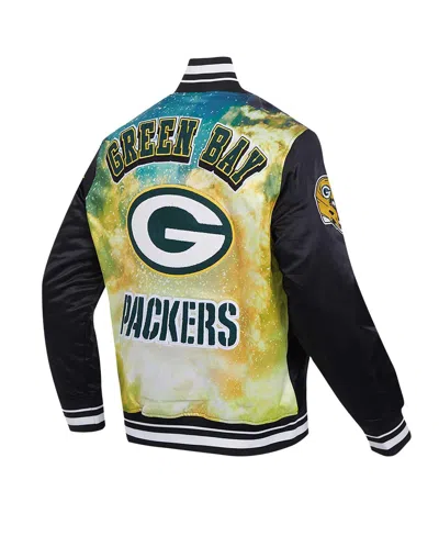 Pro Standard Men's Black Green Bay Packers Sublimated Satin Full-snap Jacket In Multi