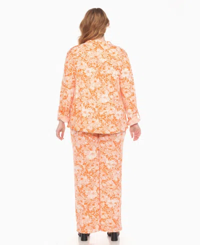 White Mark Plus Size 2-piece Floral Print Tunic Top And Pants Set In Orange