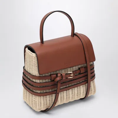 Moschino Tie Mie Bag In Raffia And Leather