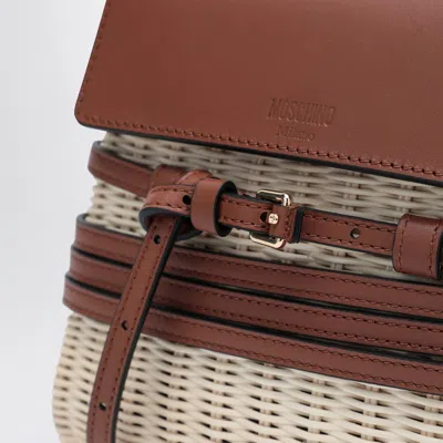Moschino Tie Mie Bag In Raffia And Leather