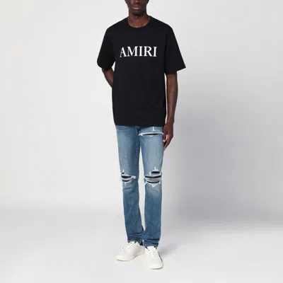 Amiri Black Crewneck T-shirt With Logo Lettering Print On The Front In Cotton Man