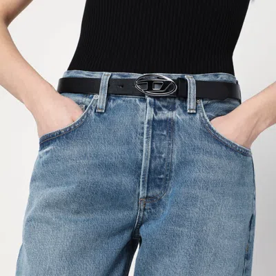 Diesel Black Leather Belt With Oval D Buckle