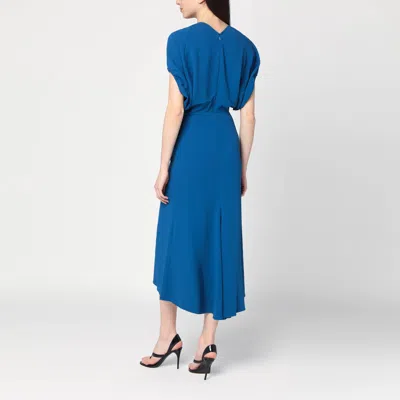Victoria Beckham Womens Sapphire Blue V-neck Asymmetric-hem Stretch-woven Midi Dress