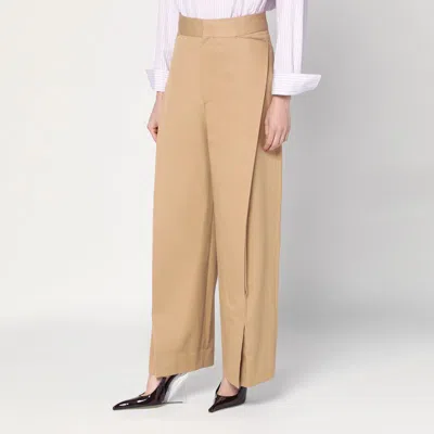 Victoria Beckham Wide Beige Trousers In Cotton Women In Brown