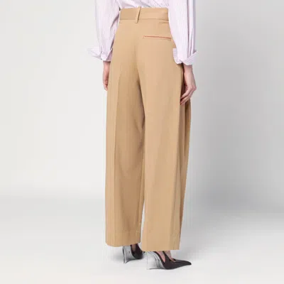 Victoria Beckham Wide Beige Trousers In Cotton Women In Brown