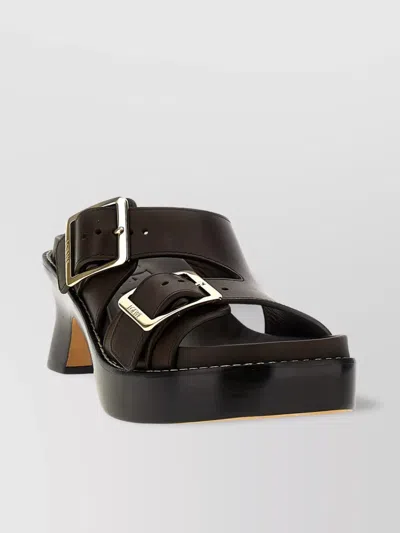 Loewe Ease Heel Slide 90 Sandals With Contrast Stitching In Black