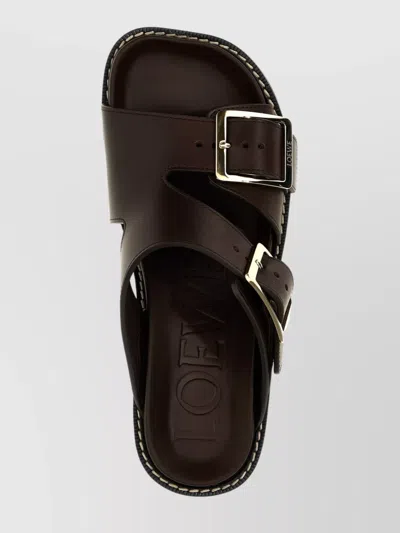 Loewe Ease Heel Slide 90 Sandals With Contrast Stitching In Black
