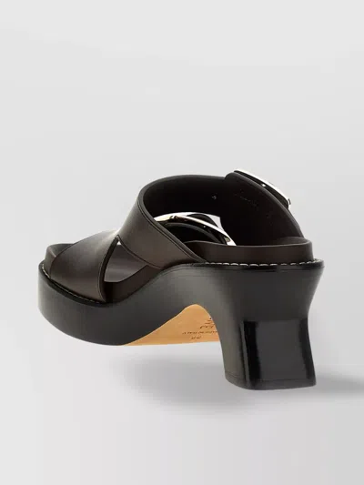 Loewe Ease Heel Slide 90 Sandals With Contrast Stitching In Black