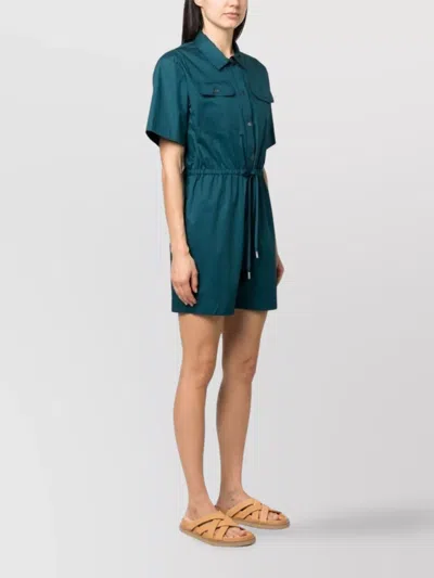 Paul Smith Short Sleeve Cotton Playsuit With Drawstring Waist In Blue
