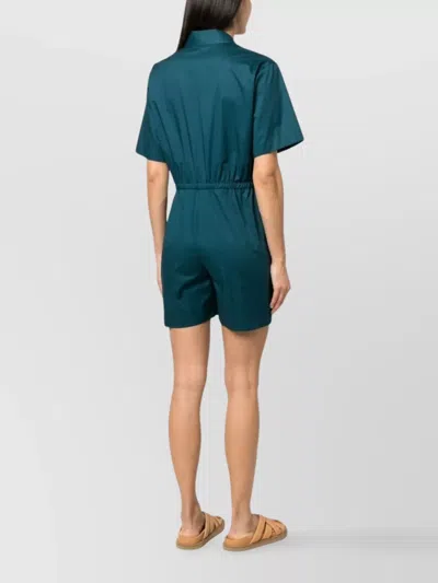 Paul Smith Short Sleeve Cotton Playsuit With Drawstring Waist In Blue