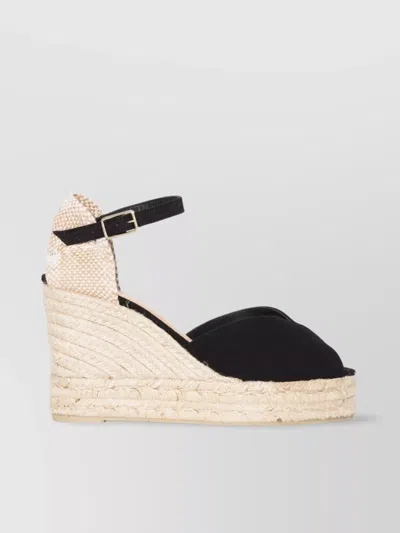 Castaã±er Castaner Bianca Raffia Wedge Espadrilles In Black
