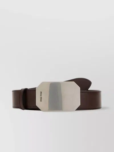 Miu Miu Leather Belt With Adjustable Length And Rectangular Buckle In Brown