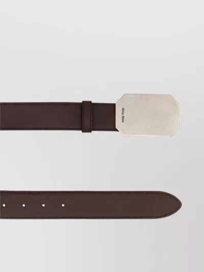 Miu Miu Leather Belt With Adjustable Length And Rectangular Buckle In Brown