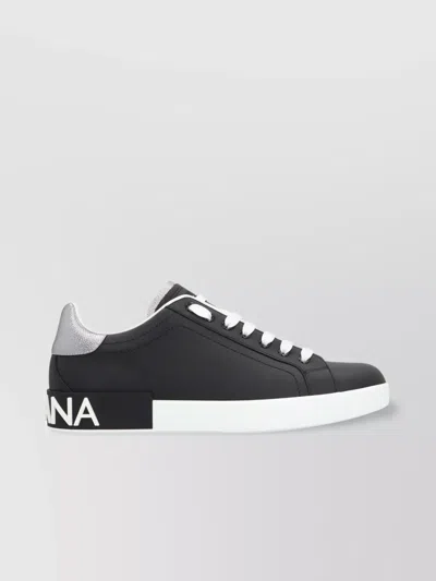 Dolce & Gabbana Portofino Sneakers In Black Leather With Silver Inserts Dolce E Gabbana