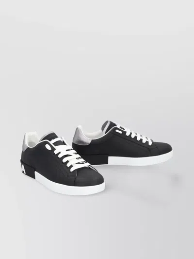 Dolce & Gabbana Portofino Sneakers In Black Leather With Silver Inserts Dolce E Gabbana