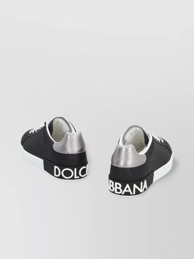 Dolce & Gabbana Portofino Sneakers In Black Leather With Silver Inserts Dolce E Gabbana