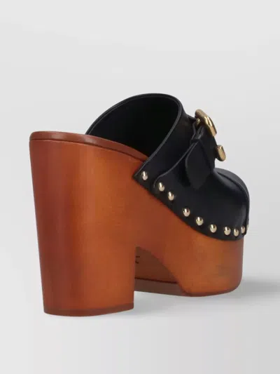 Chloé Chloe Jeannette Leather Wedge Clog In Black